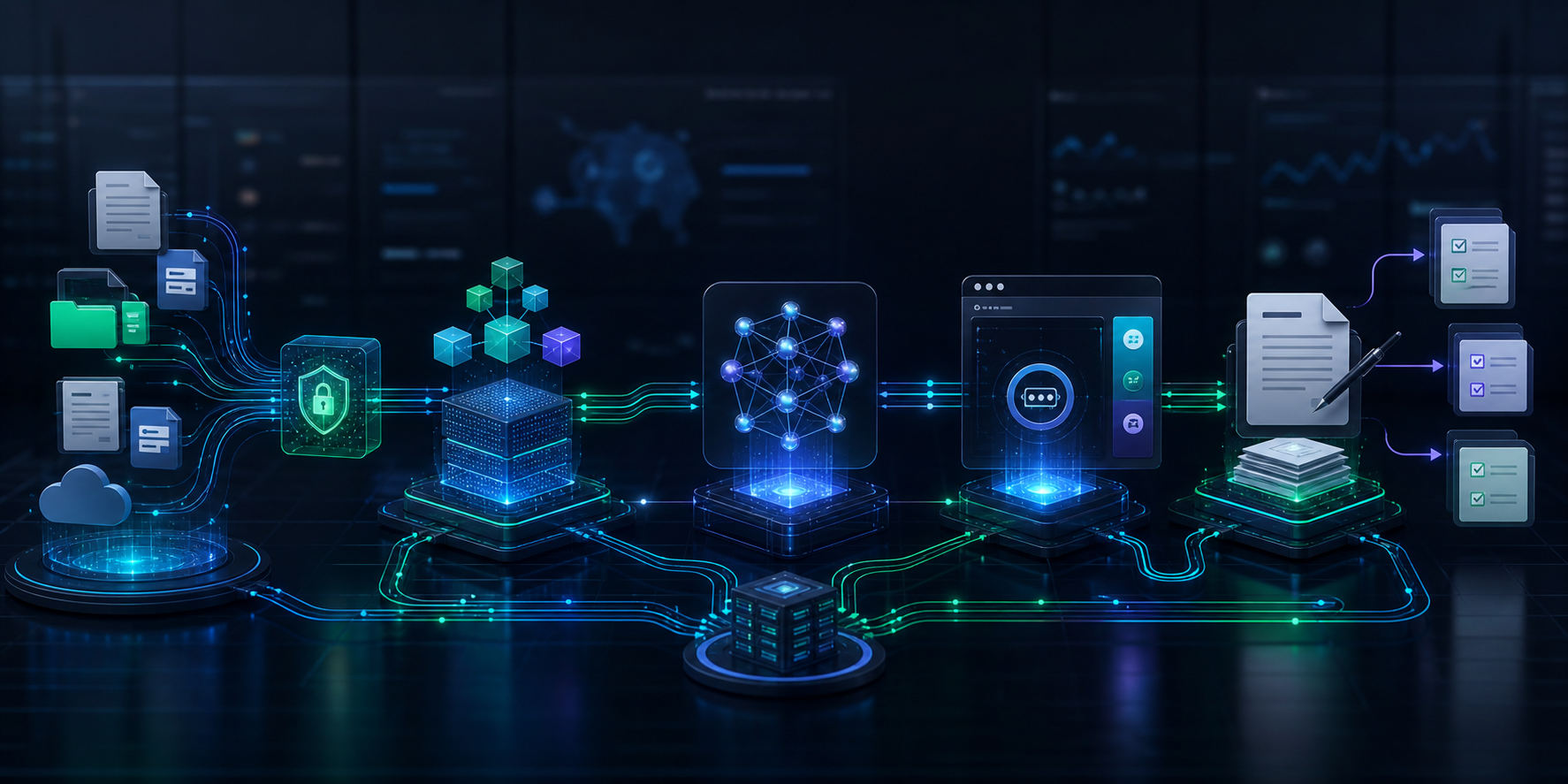 企业 AI 业务流程与私有化部署示意图